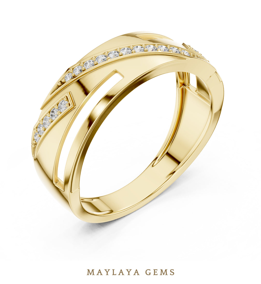 Maylaya Gems soft crossover lab-grown diamond band in yellow gold