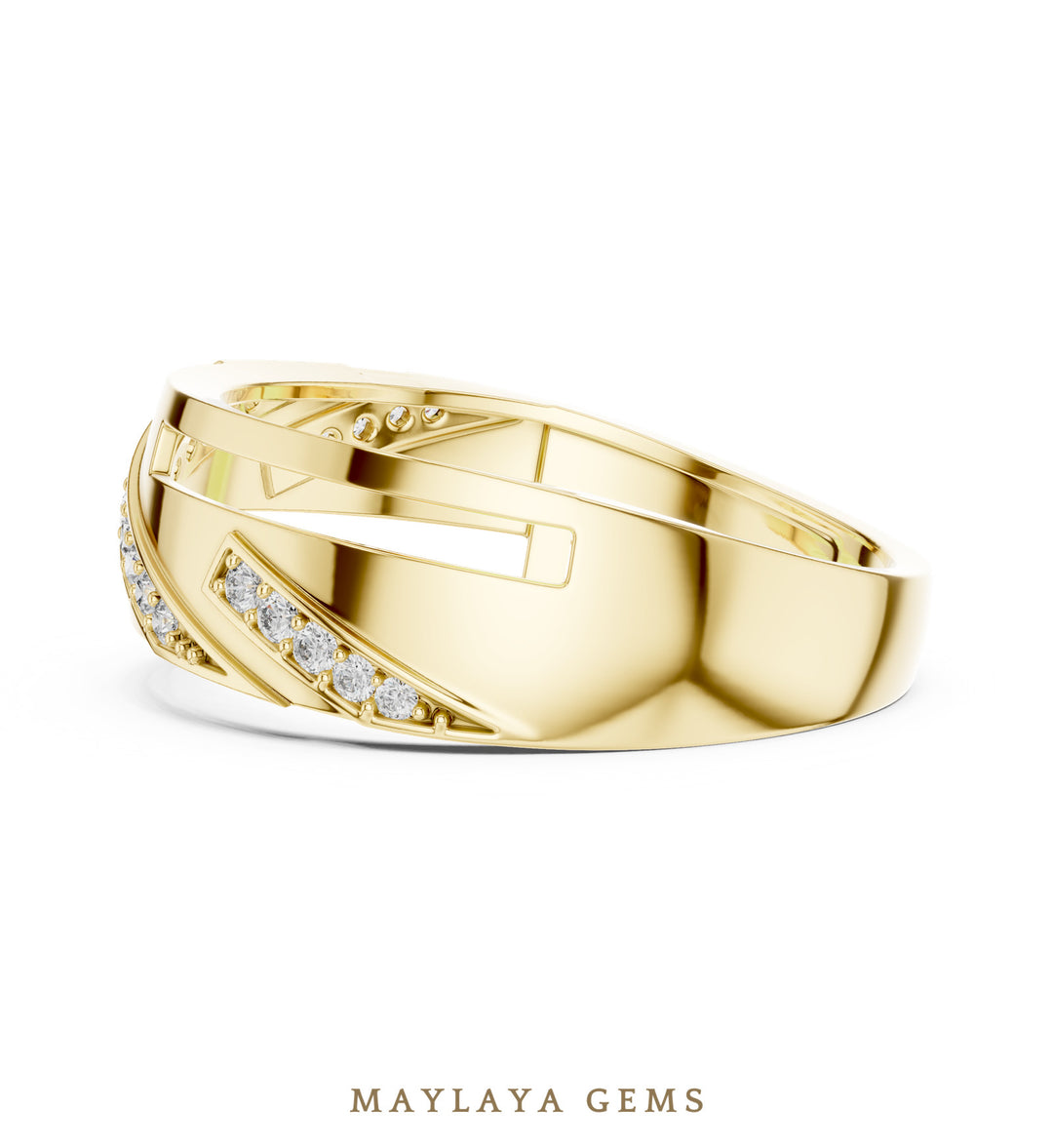 Maylaya Gems soft crossover lab-grown diamond band in yellow gold