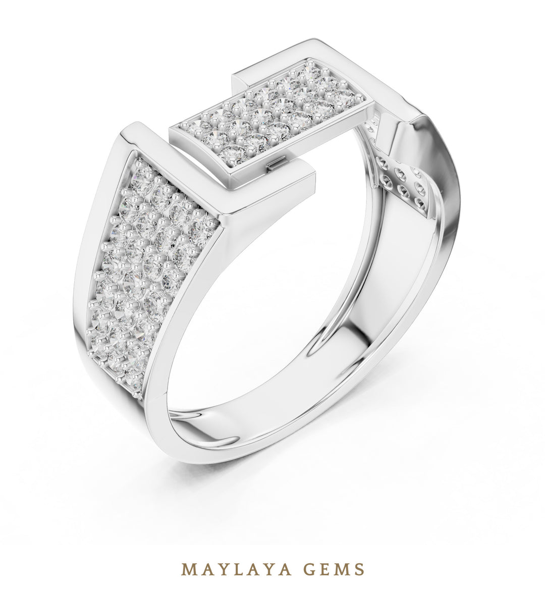 Maylaya Gems pave panel lab-grown diamond band in white gold