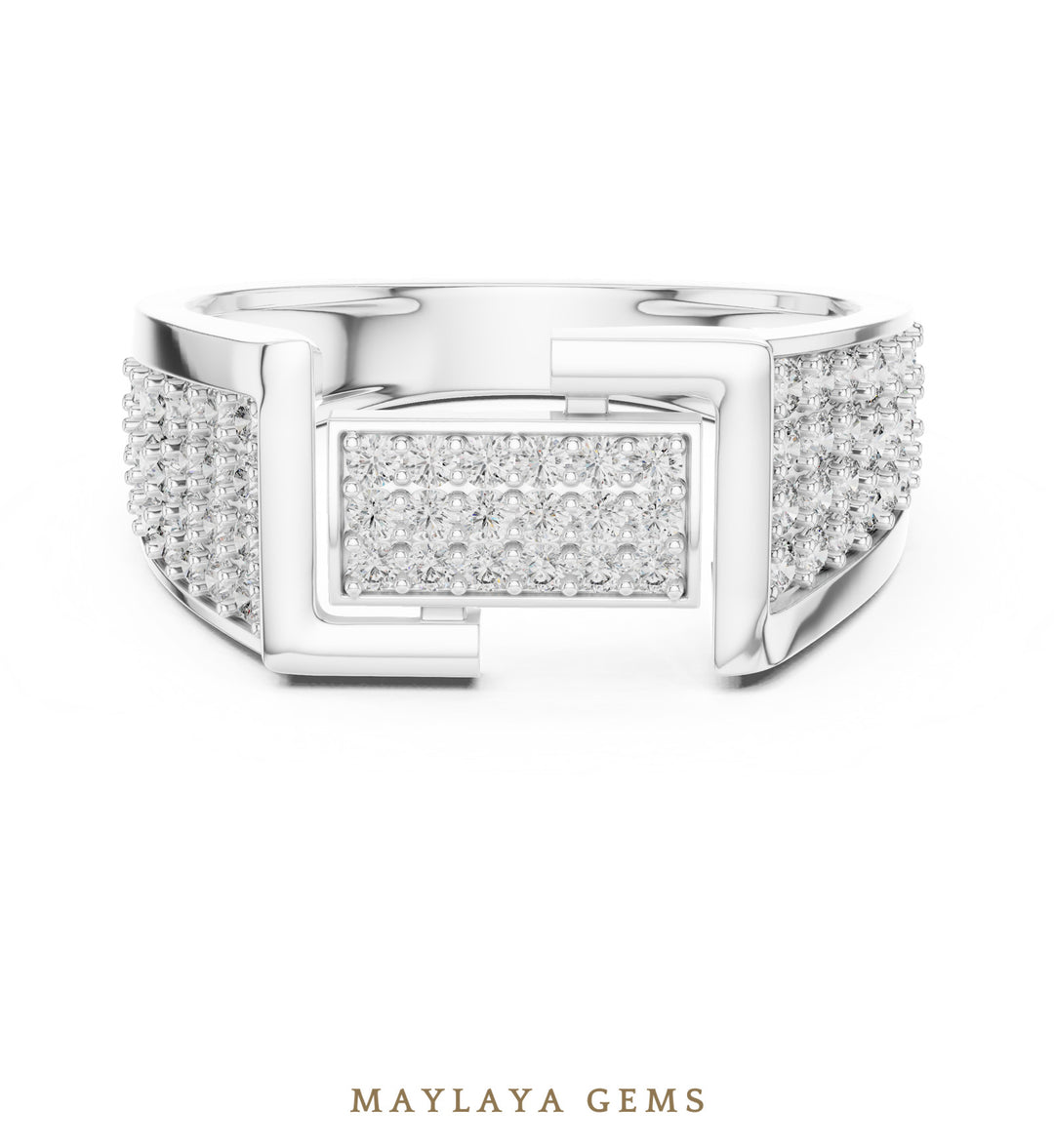Maylaya Gems pave panel lab-grown diamond band in white gold
