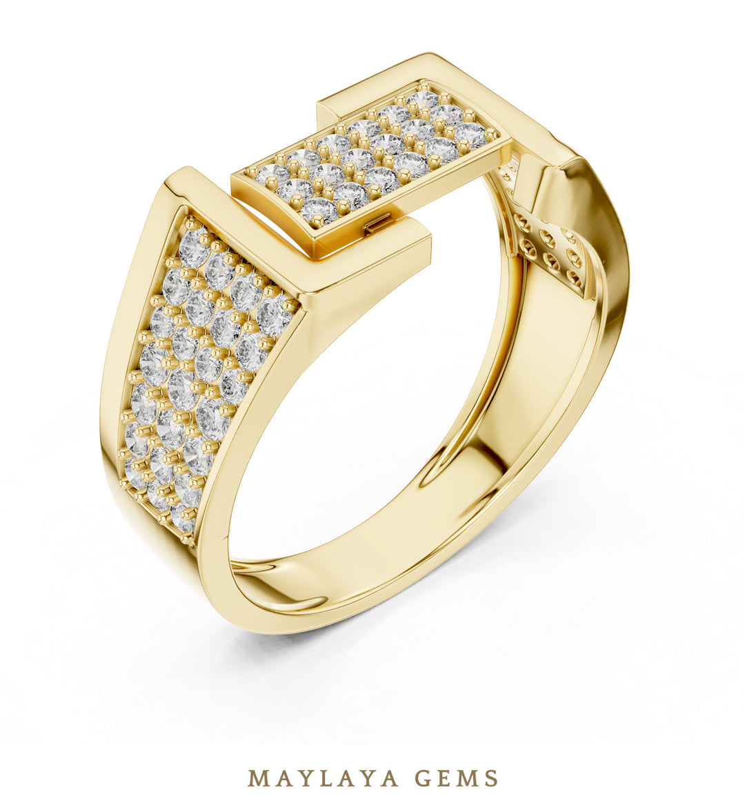 Maylaya Gems pave panel lab-grown diamond band in yellow gold