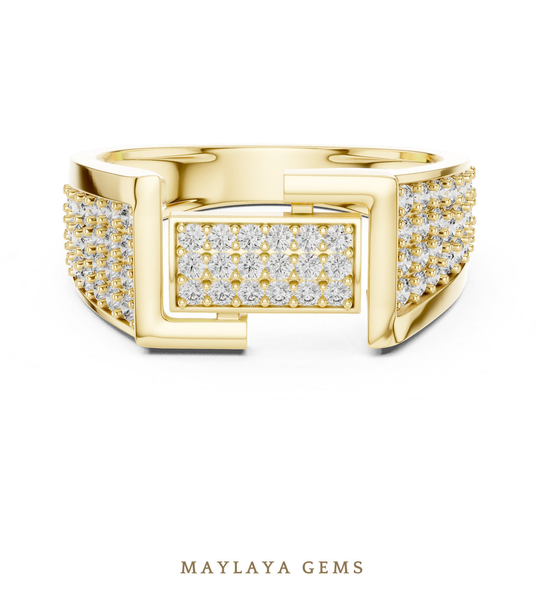Maylaya Gems pave panel lab-grown diamond band in yellow gold