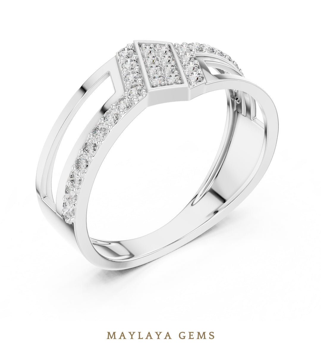 Maylaya Gems split-rail lab-grown diamond band in white gold