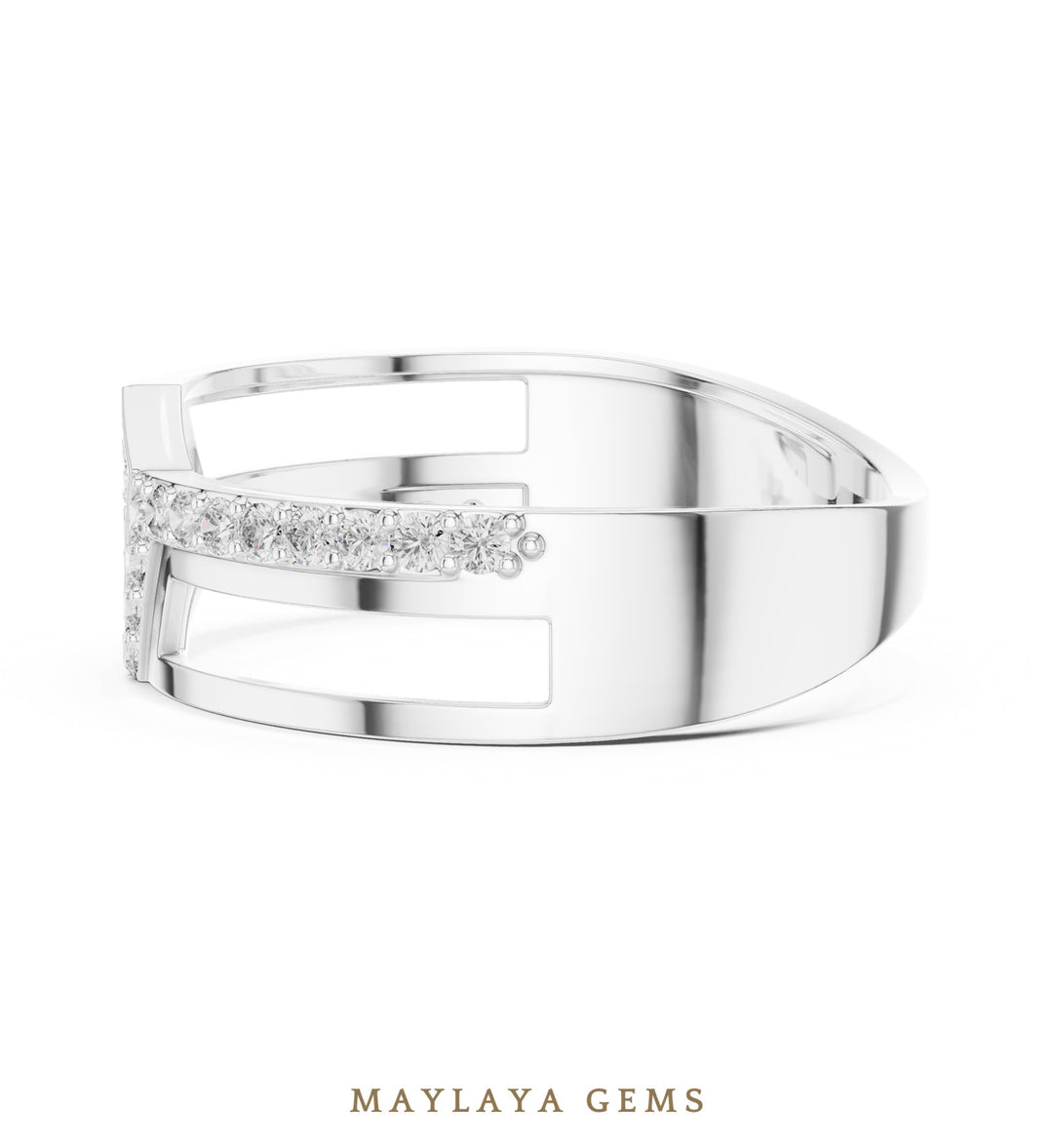 Maylaya Gems split-rail lab-grown diamond band in white gold