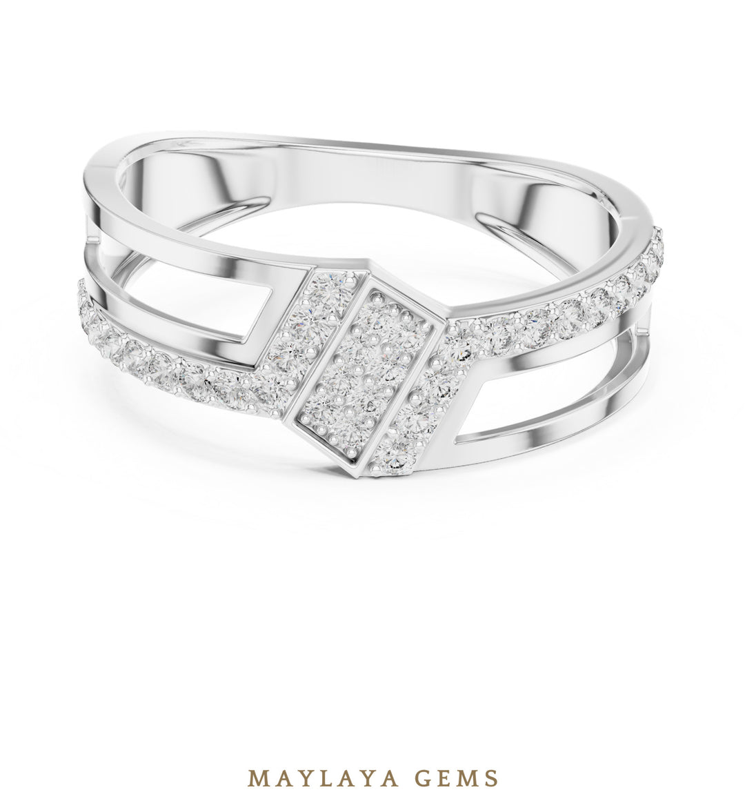 Maylaya Gems split-rail lab-grown diamond band in white gold