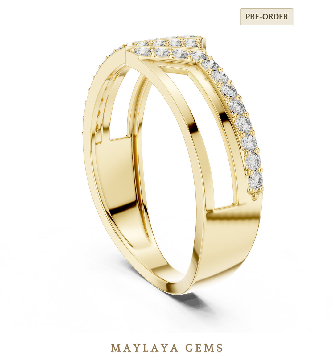 Maylaya Gems split-rail lab-grown diamond band in yellow gold
