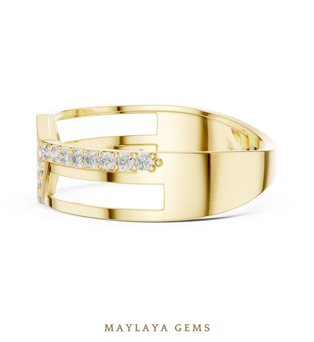 Maylaya Gems split-rail lab-grown diamond band in yellow gold