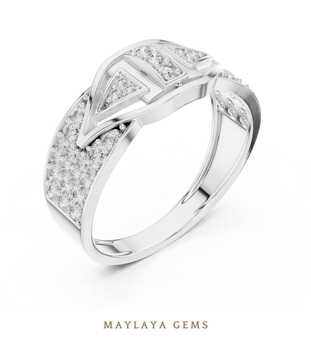 Maylaya Gems angular pave lab-grown diamond band in white gold