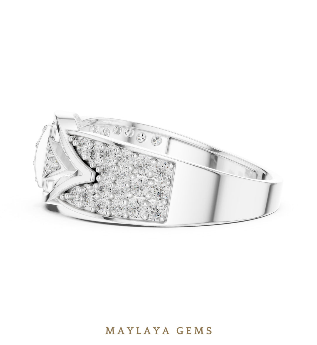 Maylaya Gems angular pave lab-grown diamond band in white gold