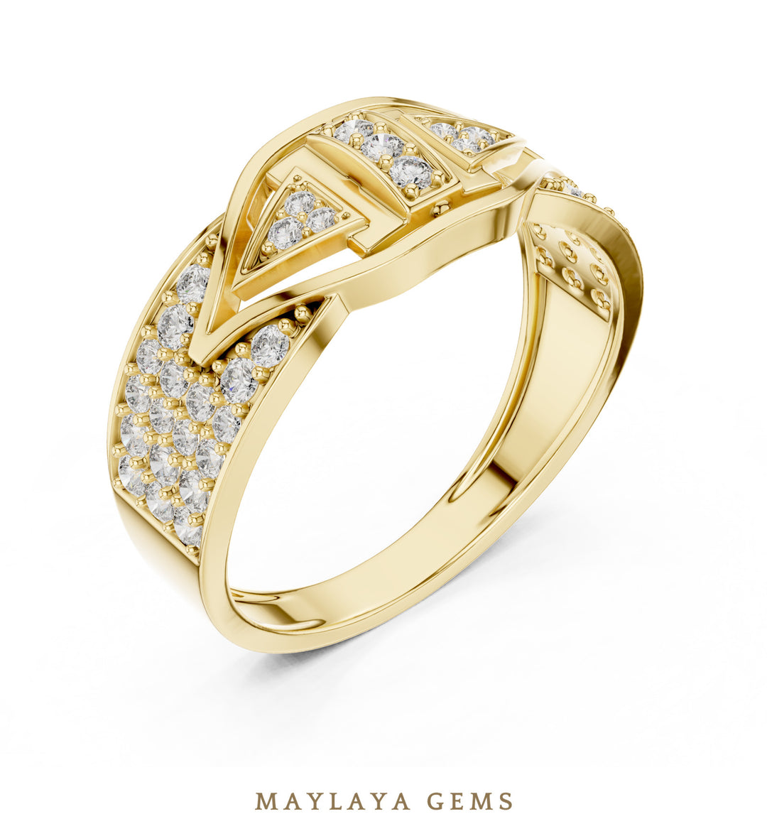 Maylaya Gems angular pave lab-grown diamond band in yellow gold