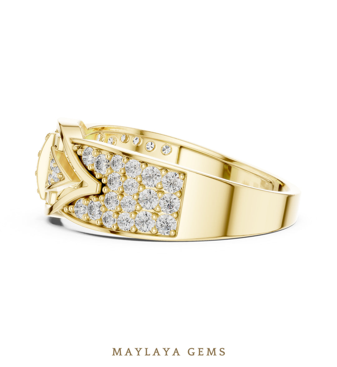 Maylaya Gems angular pave lab-grown diamond band in yellow gold