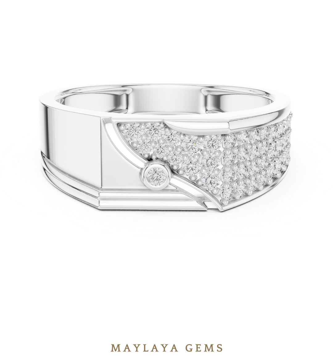 Maylaya Gems wide pave lab-grown diamond band in white gold