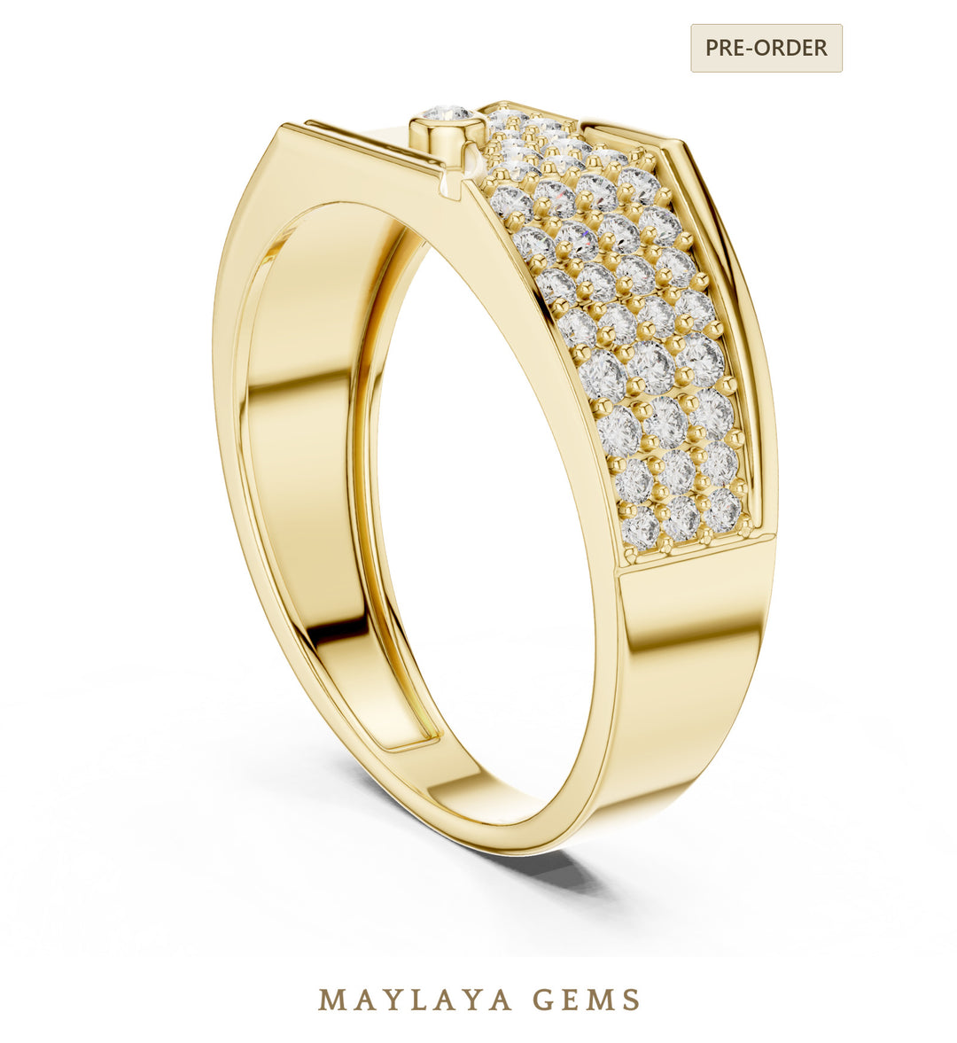 Maylaya Gems wide pave lab-grown diamond band in yellow gold