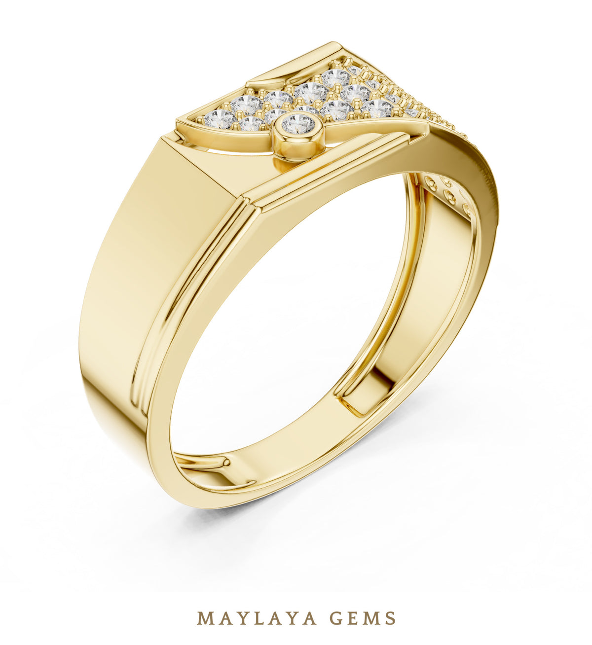 Maylaya gems wide pave lab grown diamond band in yellow gold