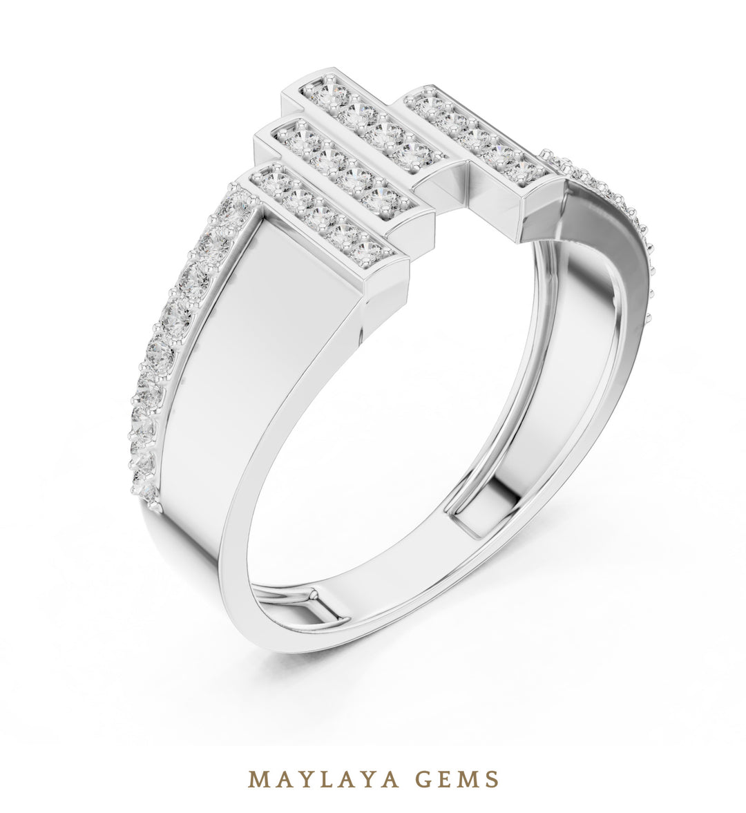 Maylaya Gems single-rail lab-grown diamond band in white gold