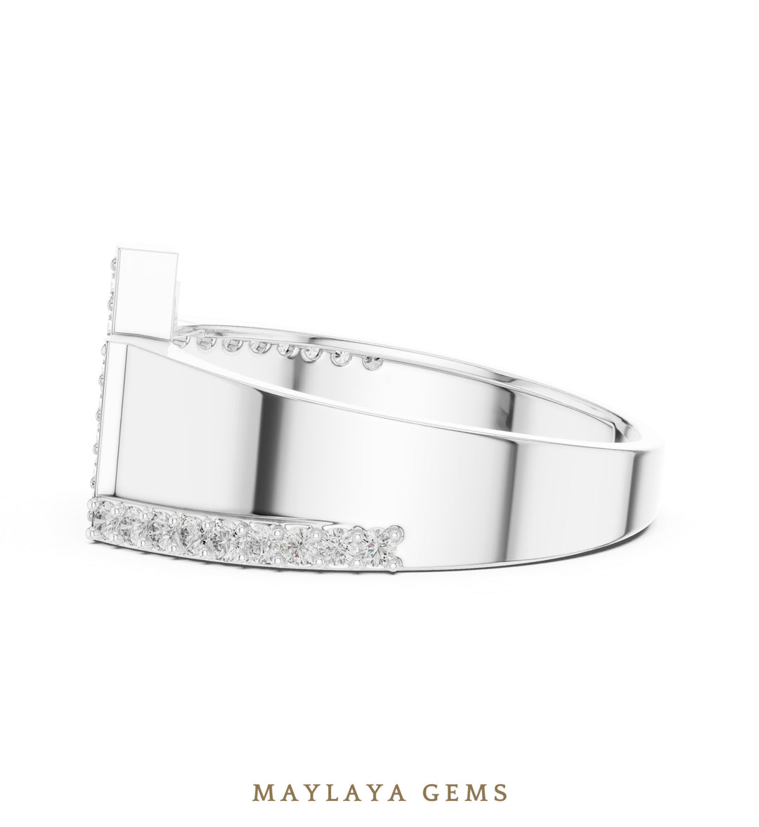 Maylaya Gems single-rail lab-grown diamond band in white gold