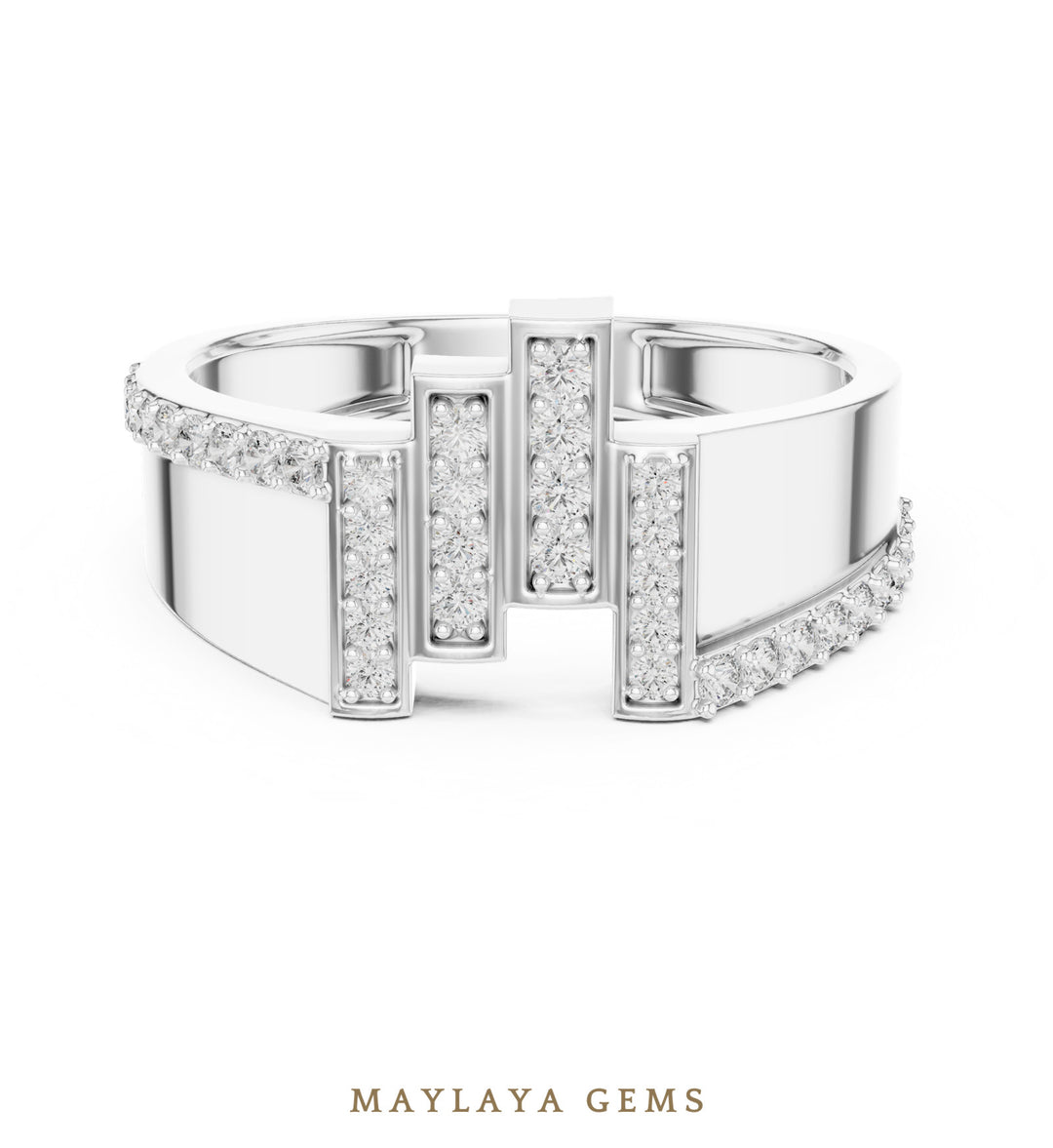 Maylaya Gems single-rail lab-grown diamond band in white gold