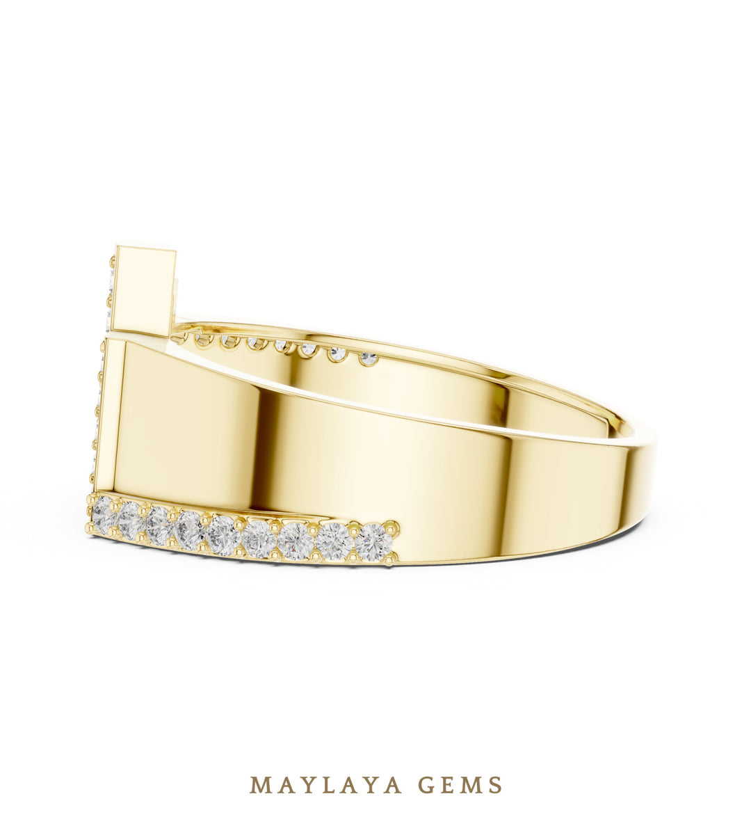 Maylaya Gems single-rail lab-grown diamond band in yellow gold