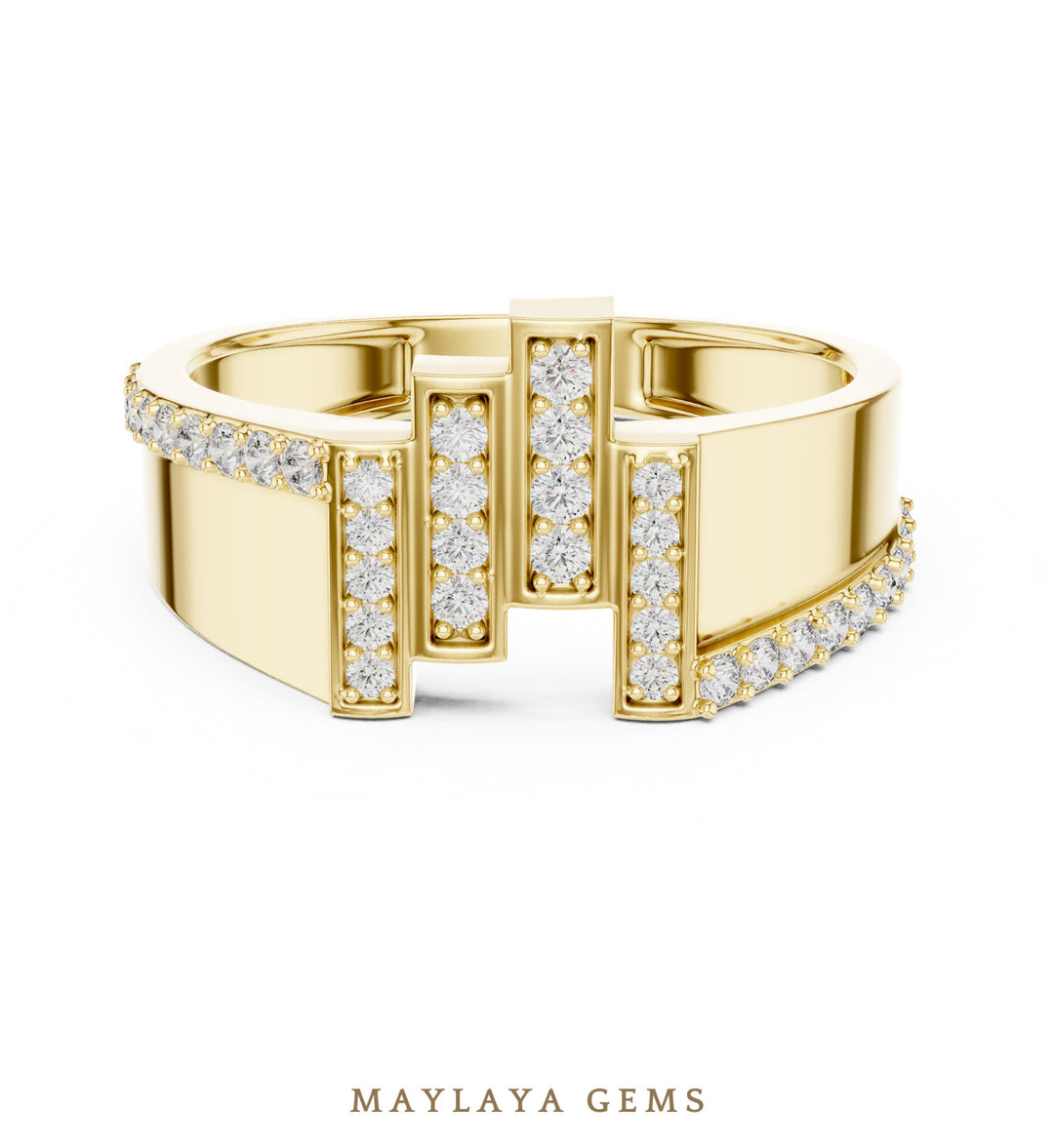 Maylaya Gems single-rail lab-grown diamond band in yellow gold