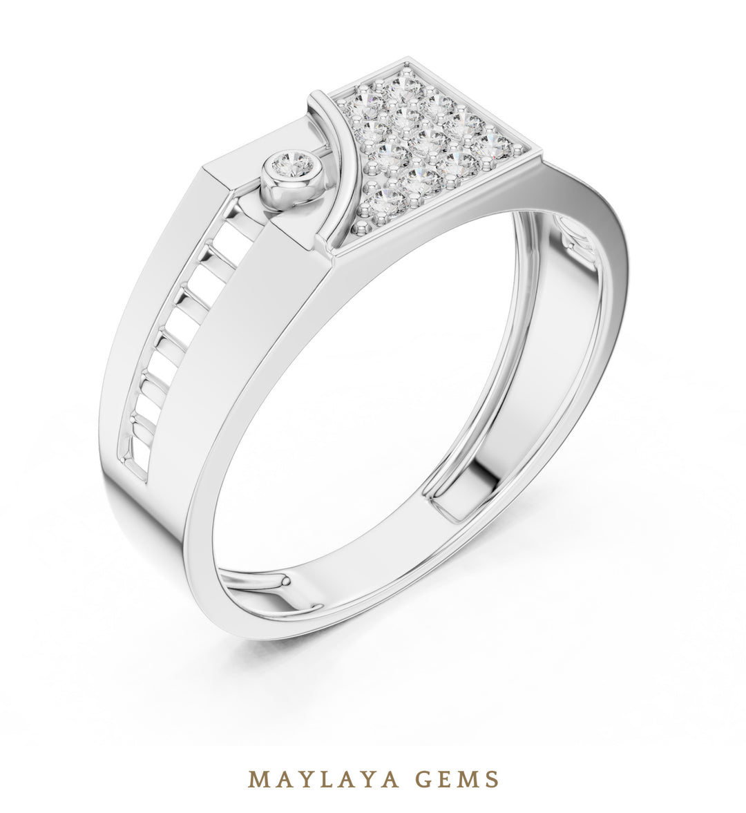 Maylaya Gems square link lab-grown diamond band in white gold