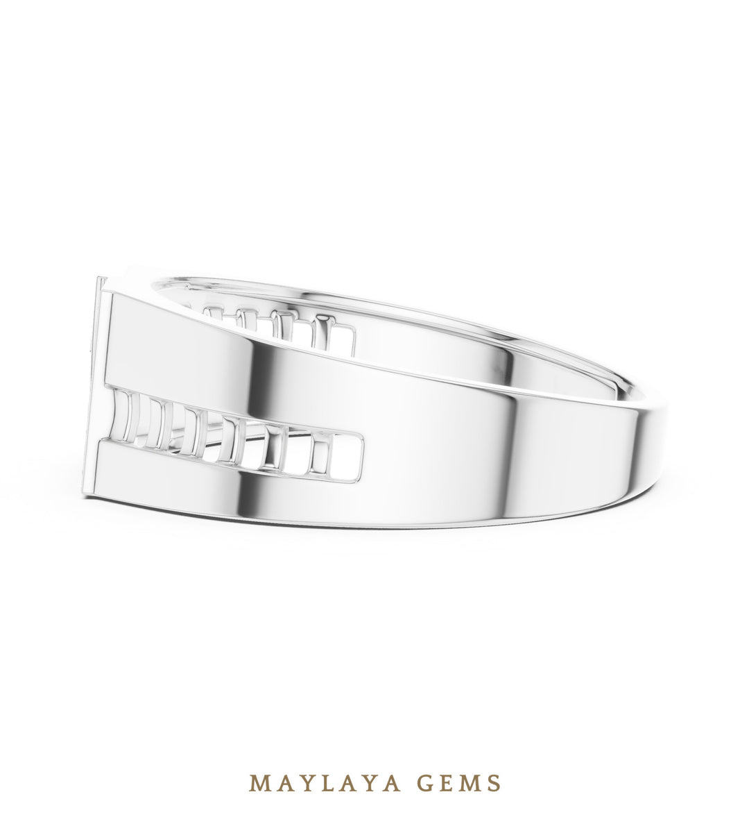 Maylaya Gems square link lab-grown diamond band in white gold