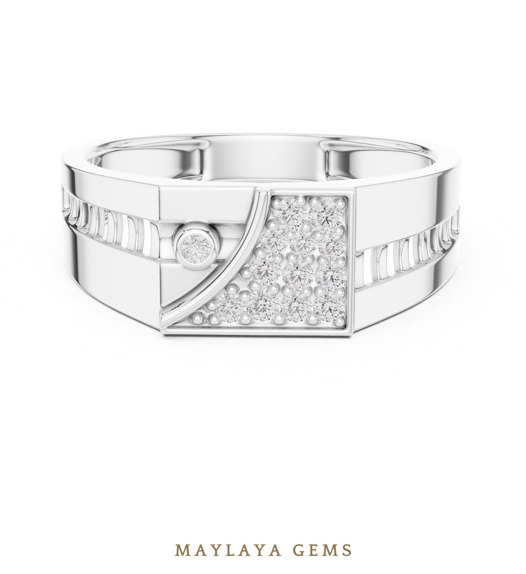 Maylaya Gems square link lab-grown diamond band in white gold