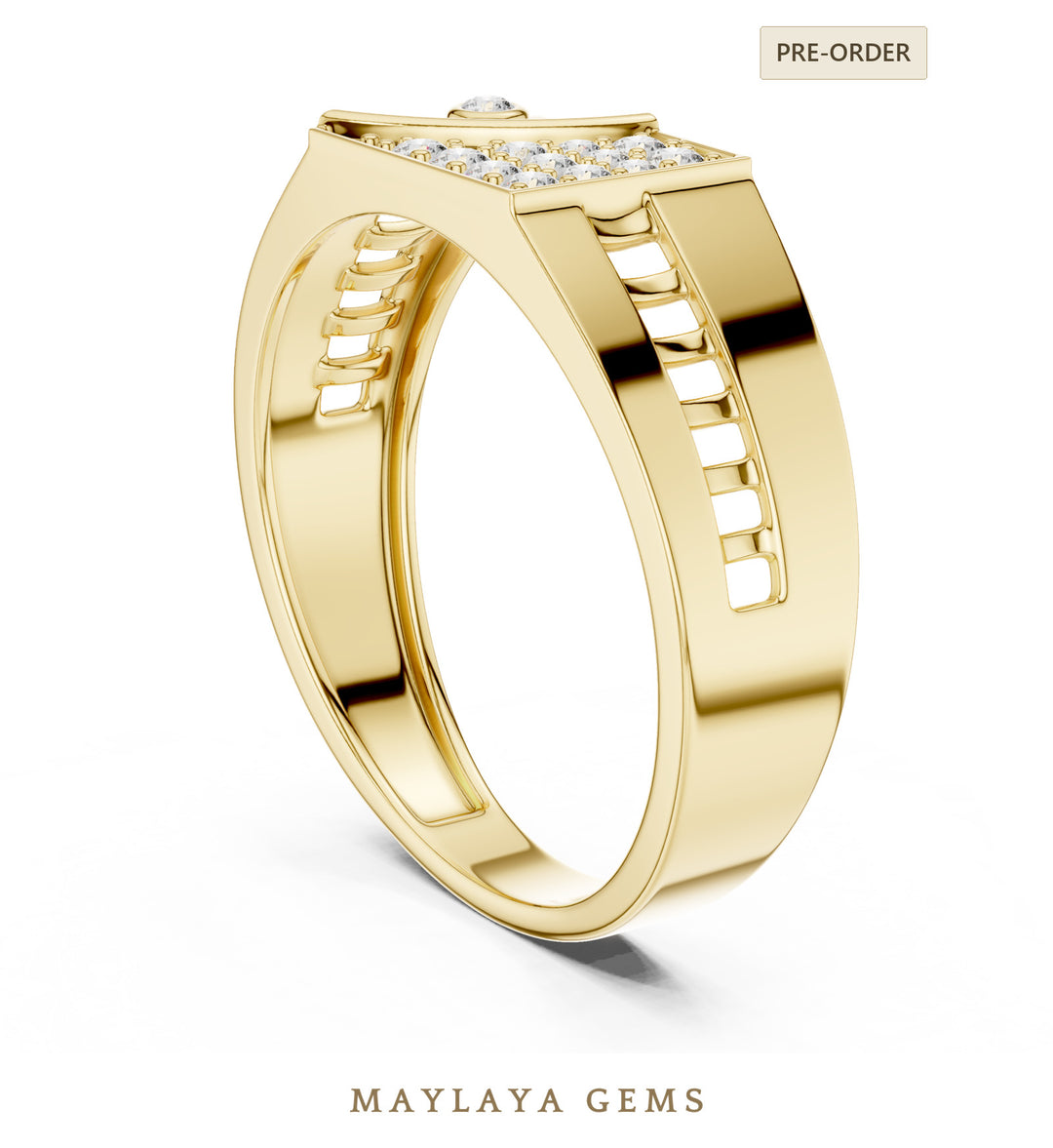 Maylaya Gems square link lab-grown diamond band in yellow gold