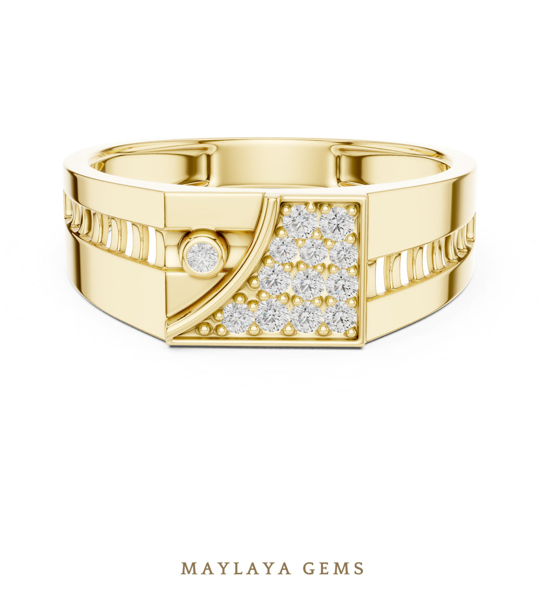 Maylaya Gems square link lab-grown diamond band in yellow gold