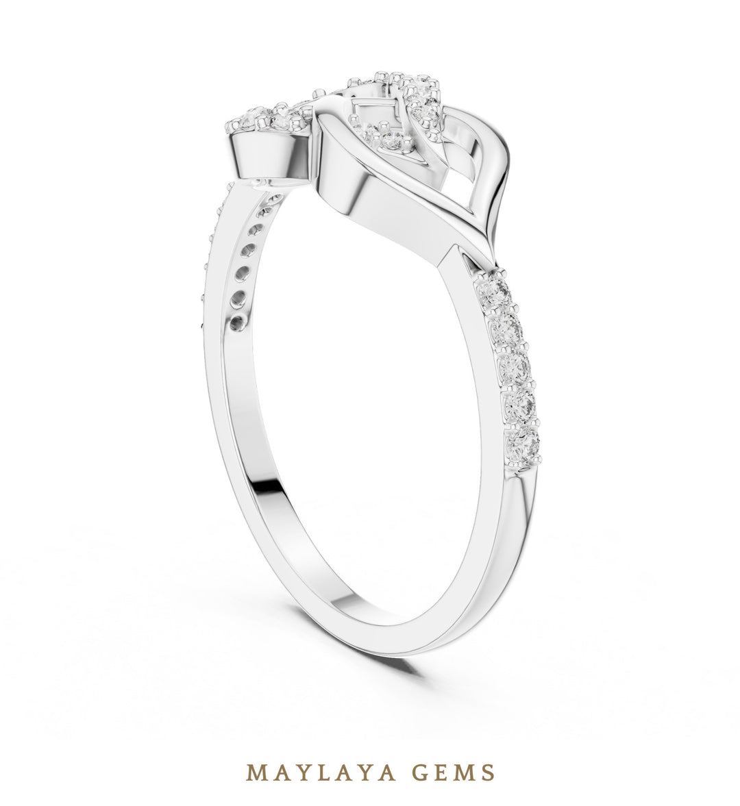 Maylaya Gems triangle ribbon lab-grown diamond ring in white gold