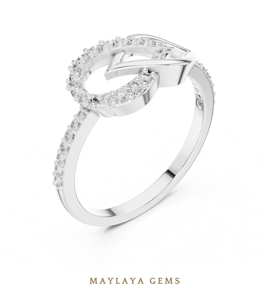 Maylaya Gems triangle ribbon lab-grown diamond ring in white gold