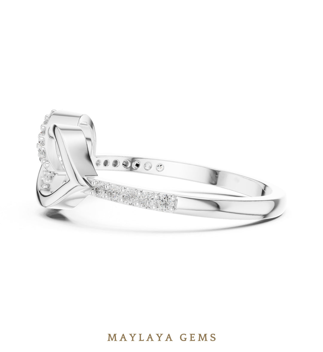 Maylaya Gems triangle ribbon lab-grown diamond ring in white gold