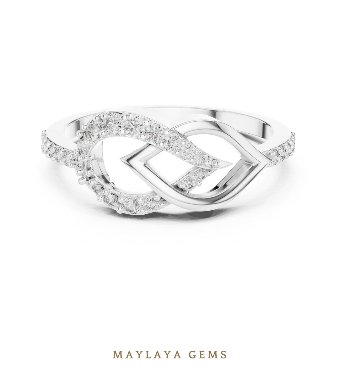 Maylaya Gems triangle ribbon lab-grown diamond ring in white gold