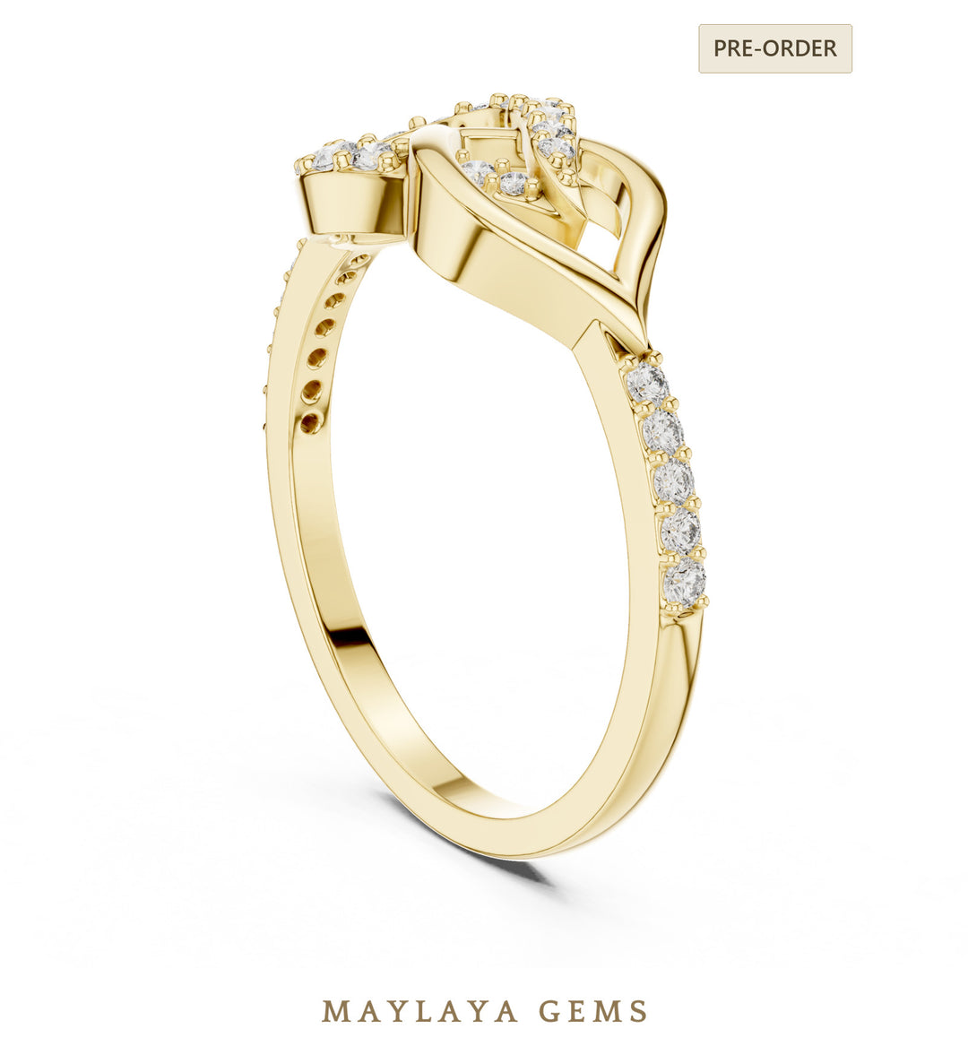 Maylaya Gems triangle ribbon lab-grown diamond ring in yellow gold