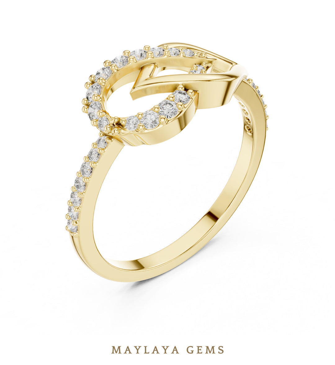 Maylaya Gems triangle ribbon lab-grown diamond ring in yellow gold