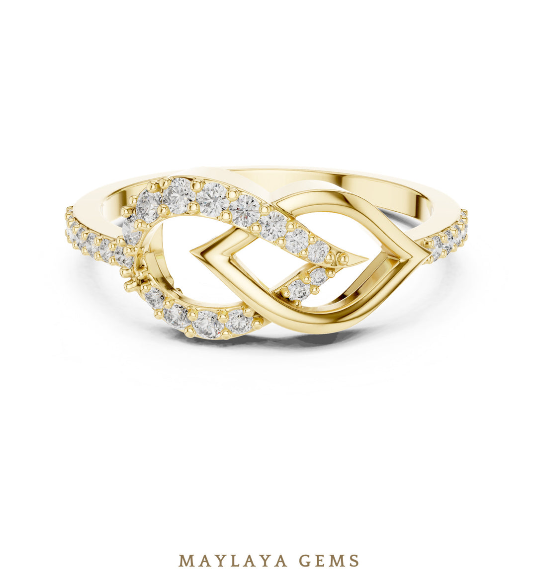 Maylaya Gems triangle ribbon lab-grown diamond ring in yellow gold