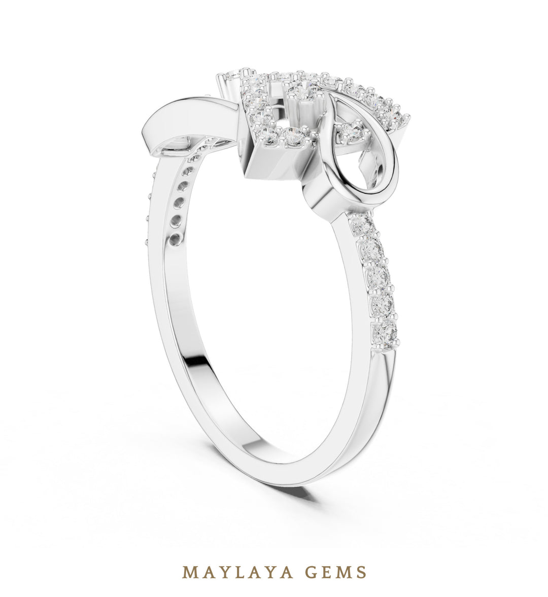 Maylaya Gems looped bow lab-grown diamond ring in white gold