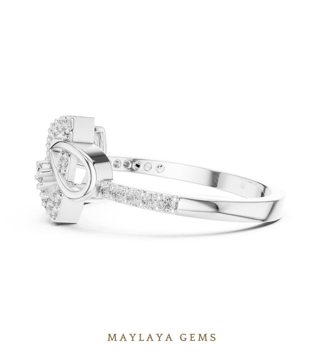 Maylaya Gems looped bow lab-grown diamond ring in white gold