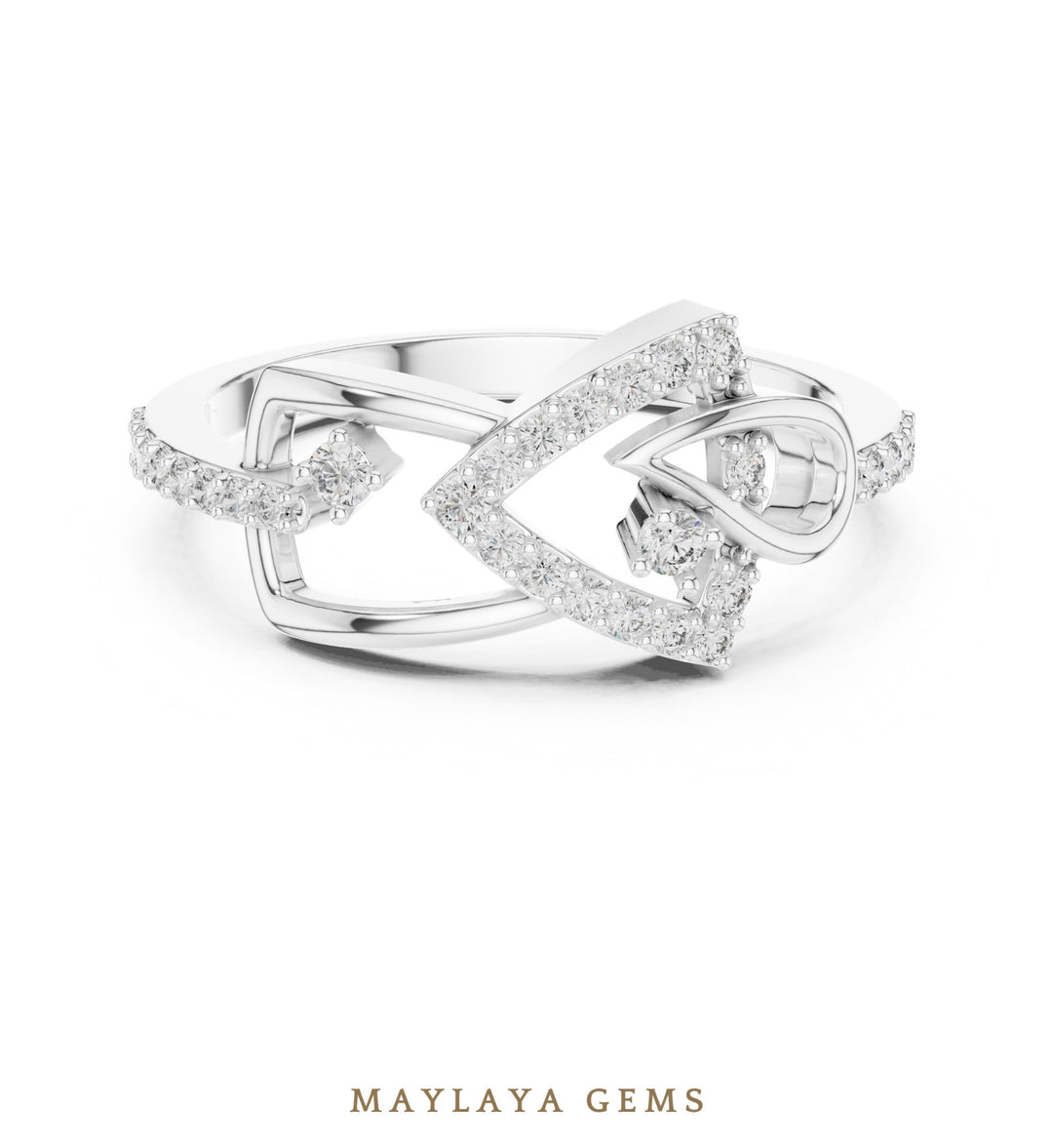 Maylaya Gems looped bow lab-grown diamond ring in white gold