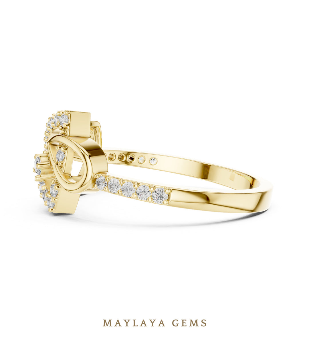 Maylaya Gems looped bow lab-grown diamond ring in yellow gold