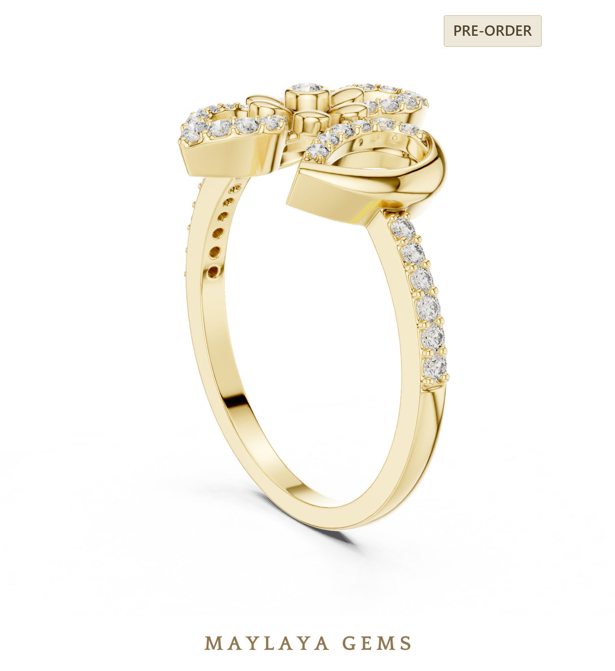 Maylaya gems heart knot lab grown diamond ring in yellow gold