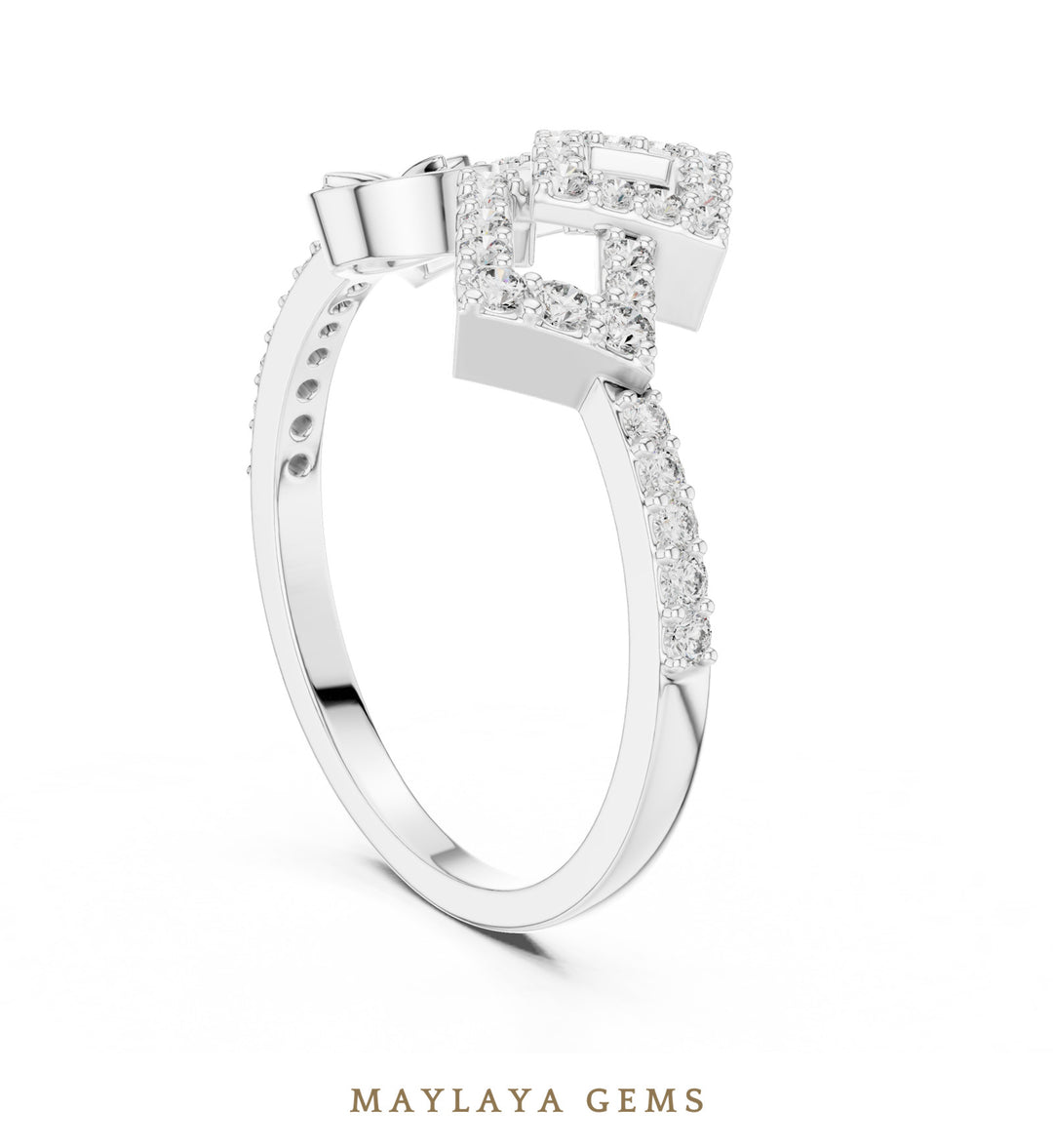 Maylaya Gems double square ribbon lab-grown diamond ring in white gold