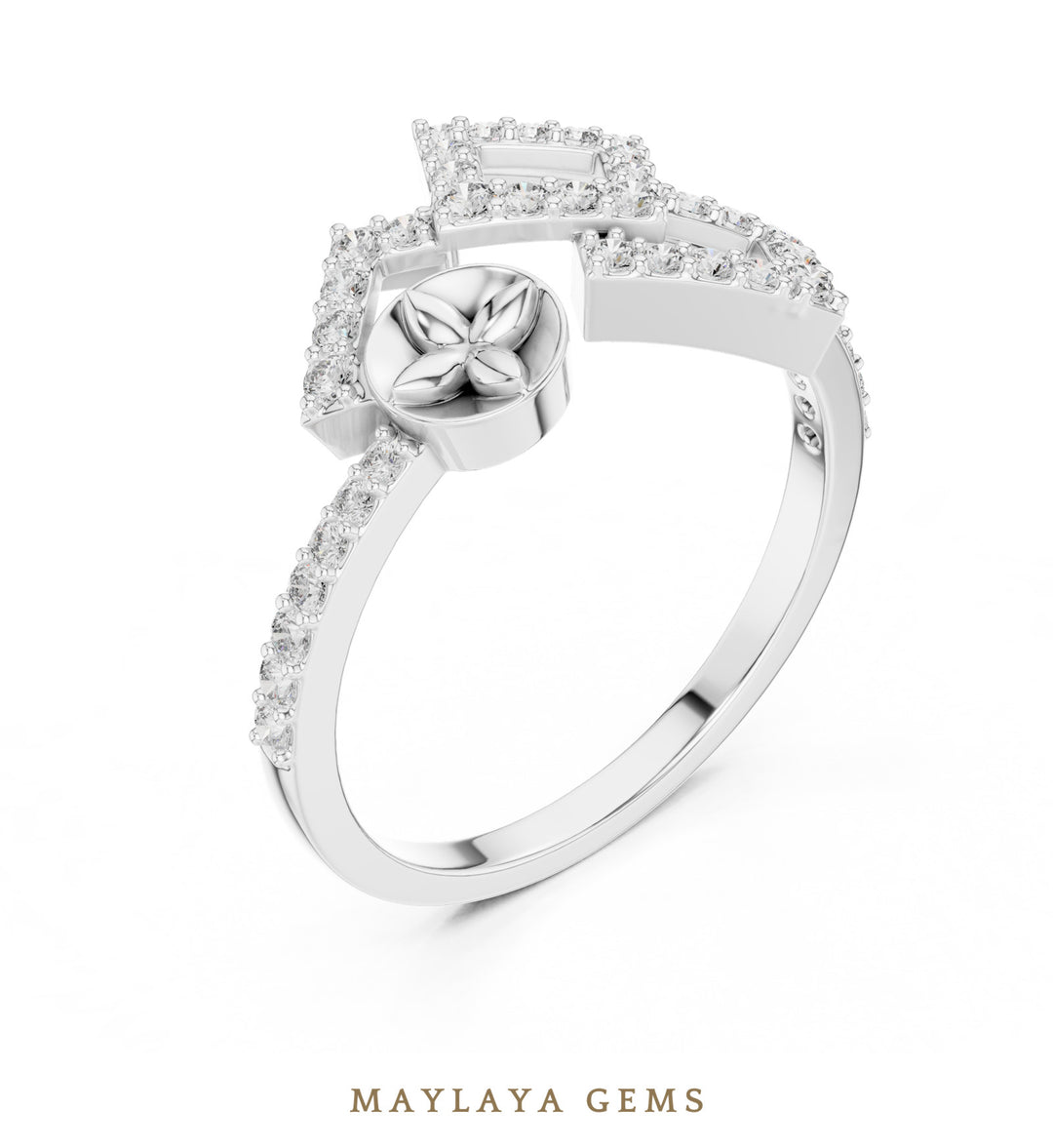Maylaya Gems double square ribbon lab-grown diamond ring in white gold