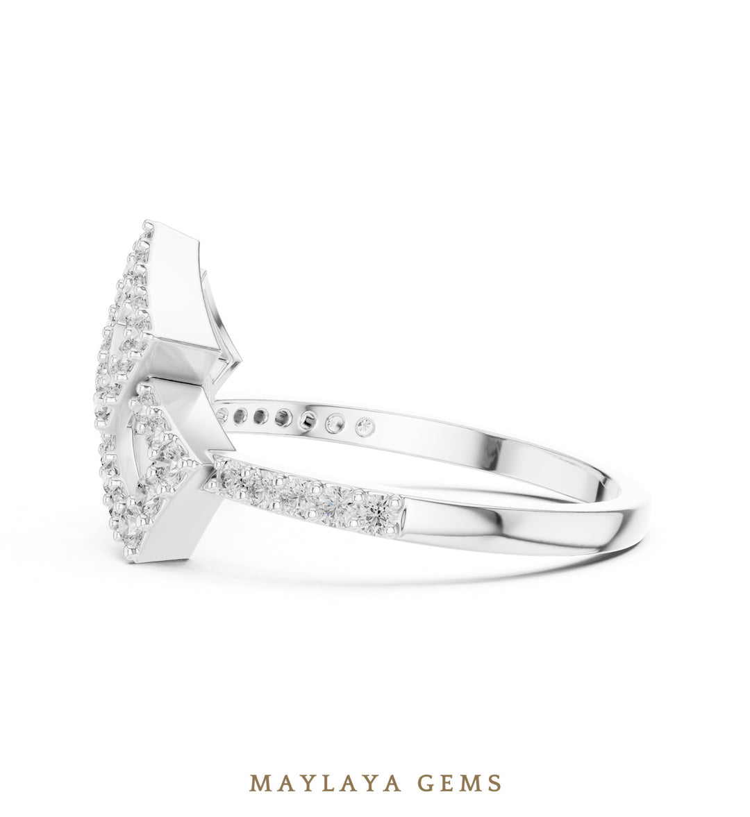 Maylaya Gems double square ribbon lab-grown diamond ring in white gold