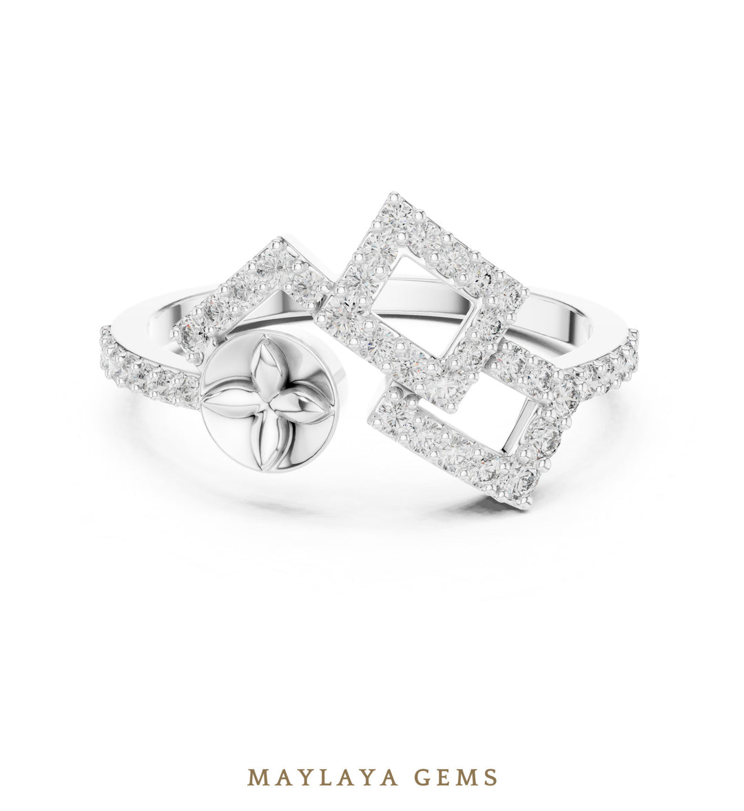 Maylaya Gems double square ribbon lab-grown diamond ring in white gold