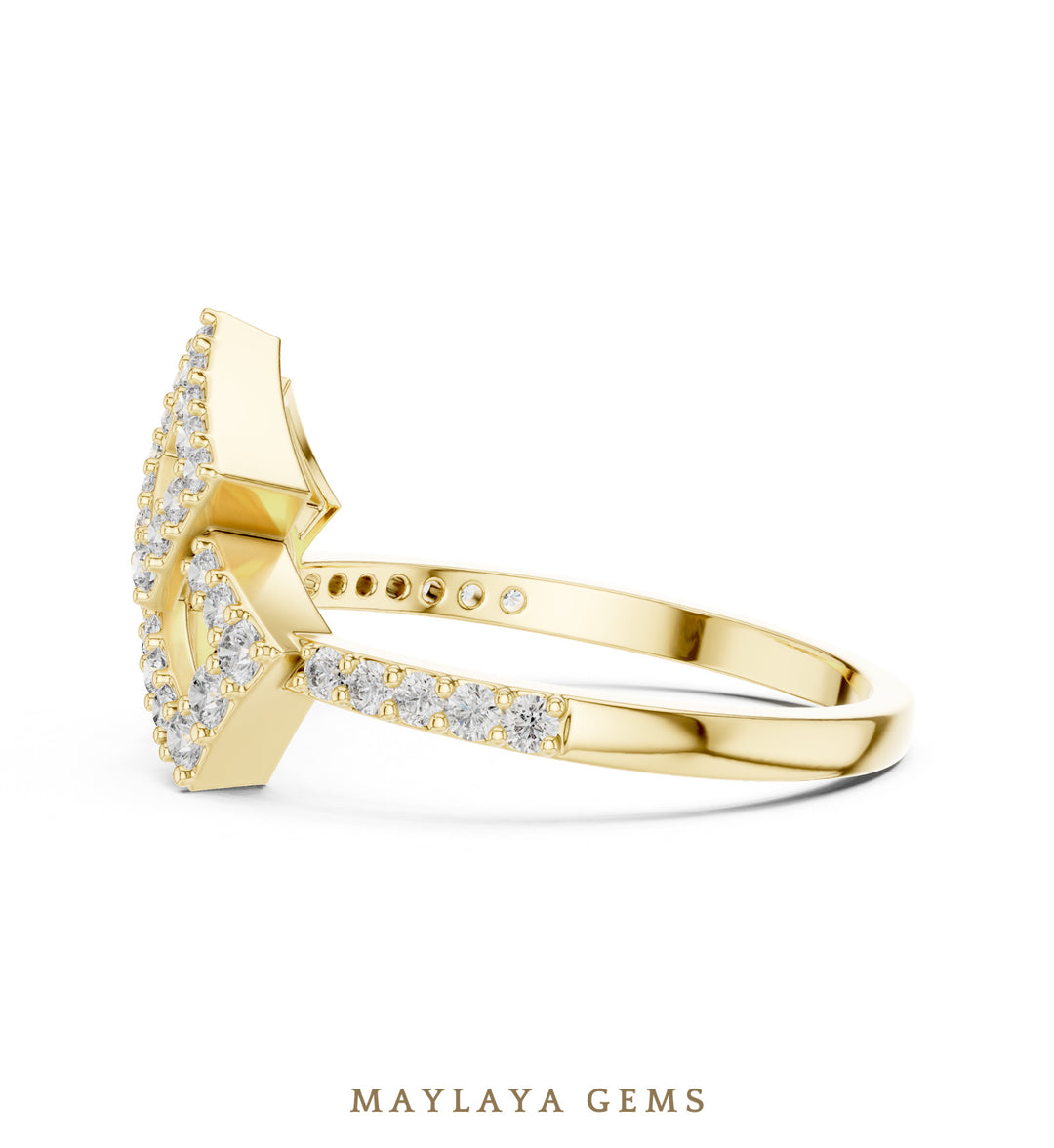Maylaya Gems double square ribbon lab-grown diamond ring in yellow gold