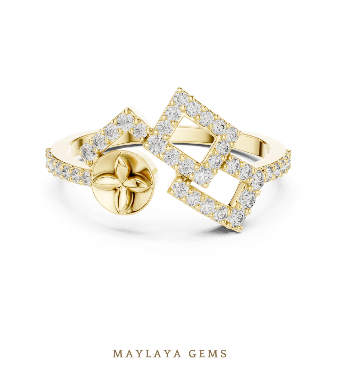Maylaya Gems double square ribbon lab-grown diamond ring in yellow gold