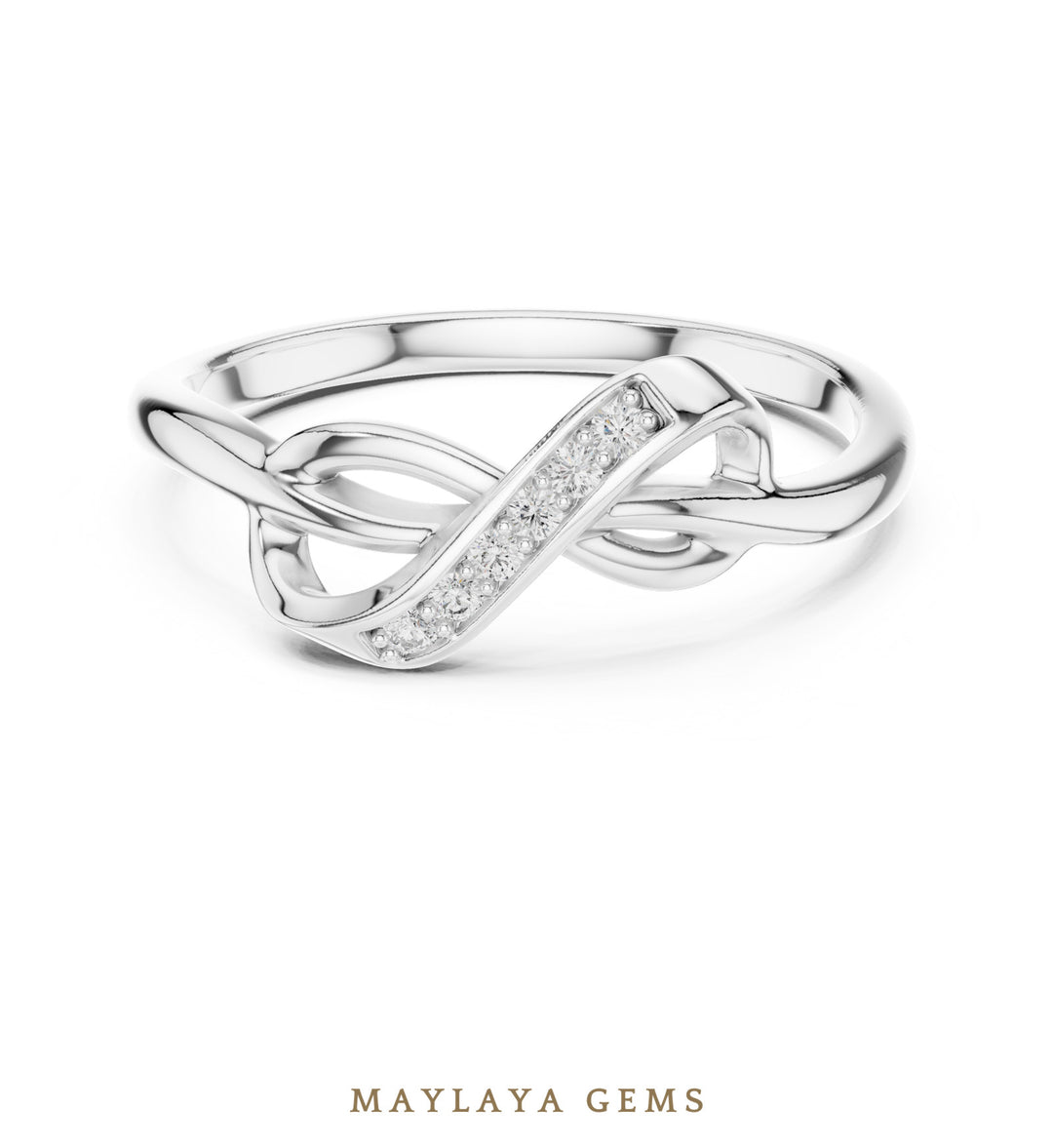 Maylaya Gems infinity twist lab-grown diamond ring in white gold