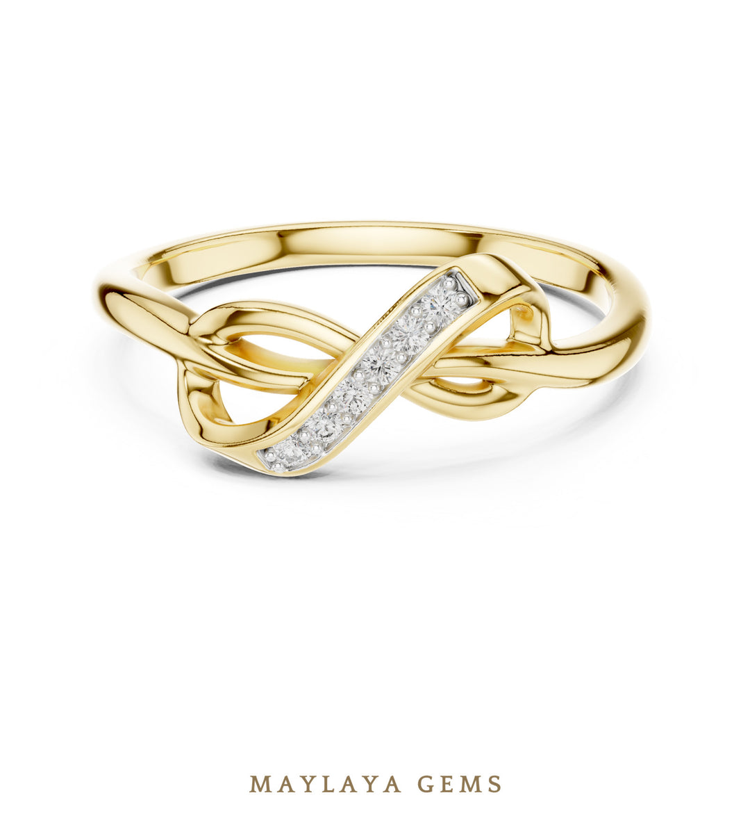 Maylaya Gems infinity twist lab-grown diamond ring in yellow gold