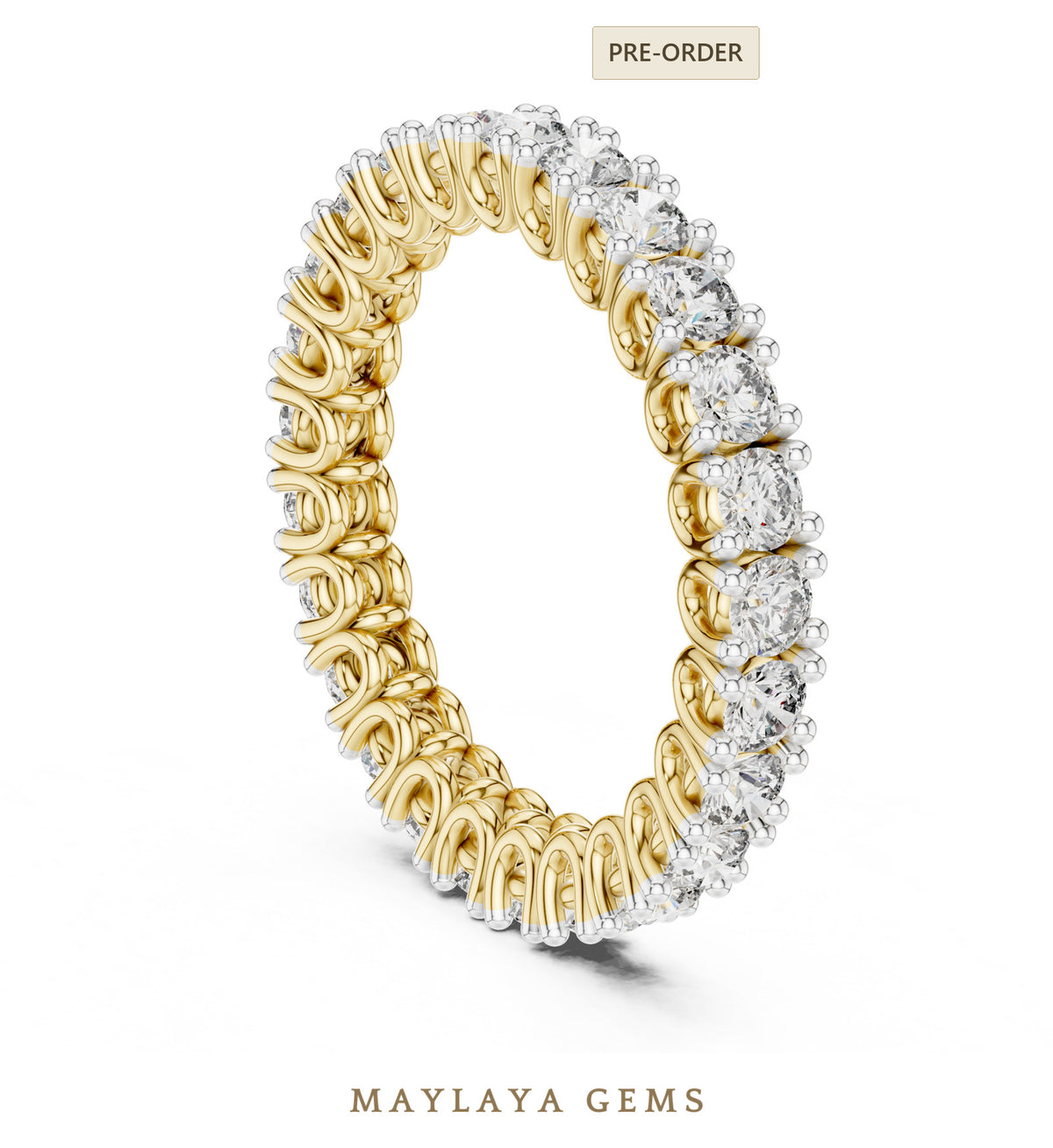 Maylaya gems round full eternity lab grown diamond band in yellow gold