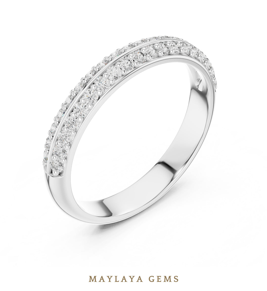 Maylaya Gems double row pave lab-grown diamond band in white gold